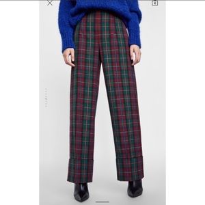 Zara plaid wide leg trousers with bottom cuff Sz. M